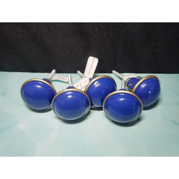 Ceramic Drawer Pull Knobs Round Blue Gold SET of 13 Pcs w Screws *READ* GUC - Picture 10 of 10